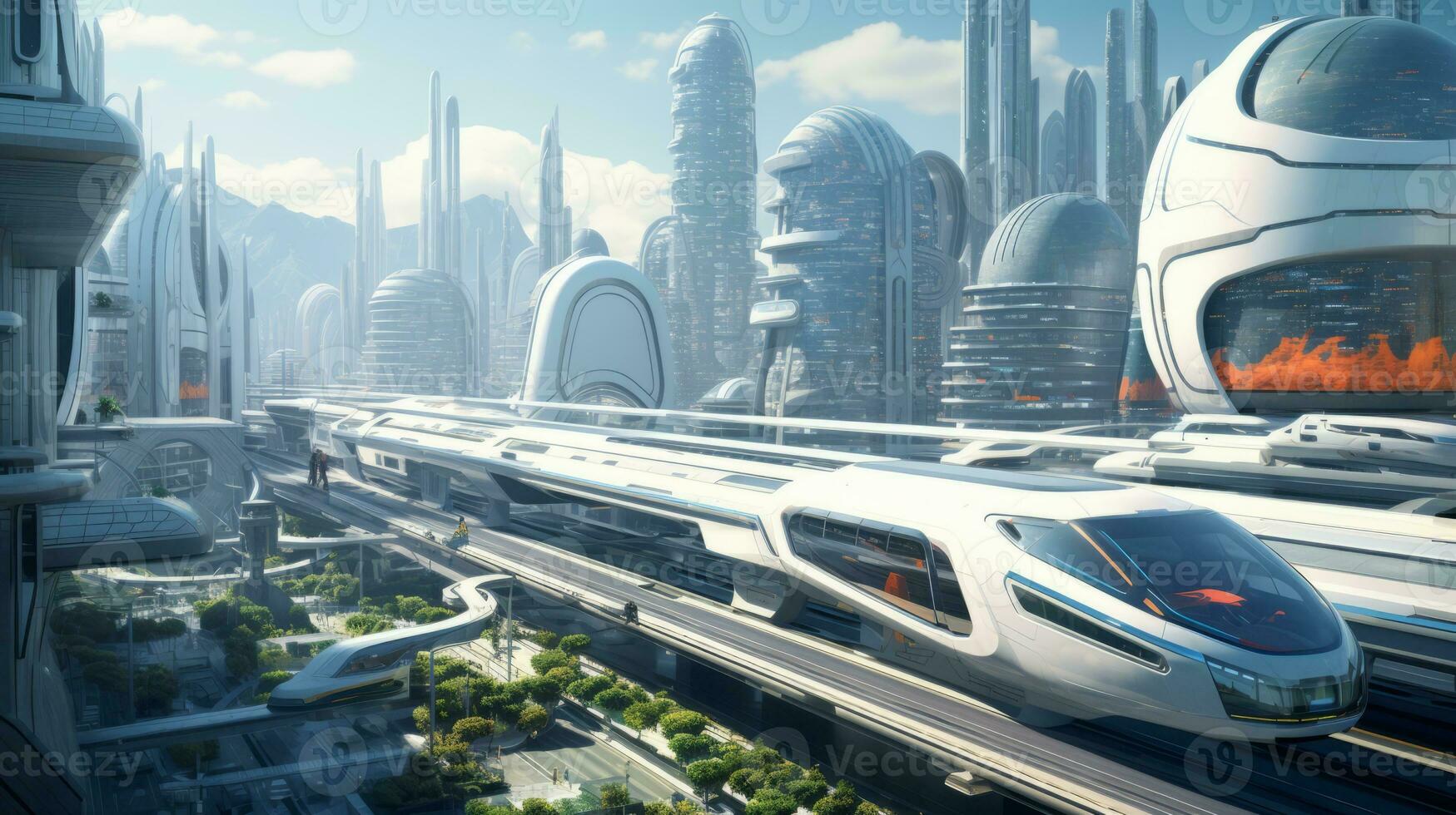 Futuristic city with advanced transport